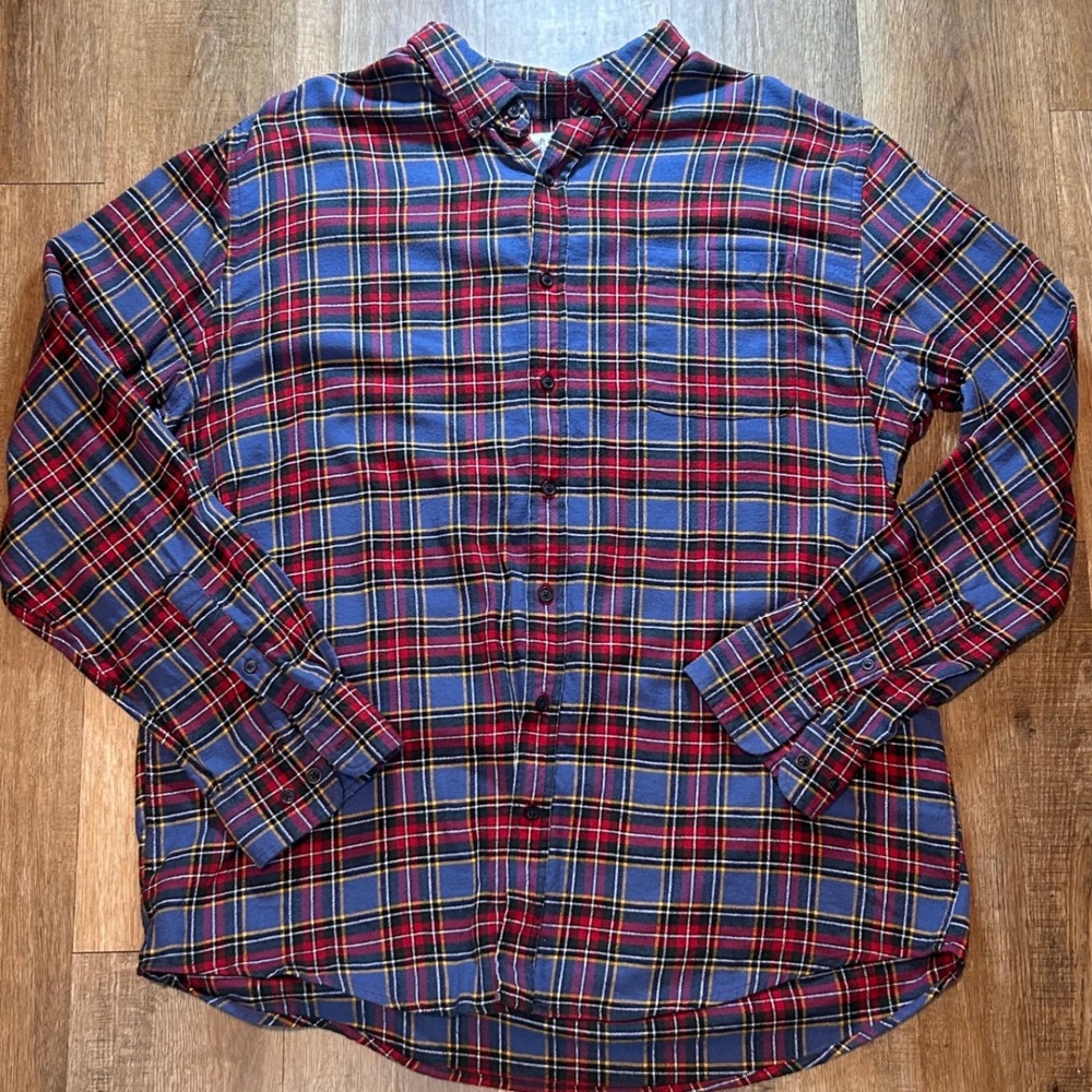 Croft & Barrow Mens XL Blue Red Plaid Flannel Button Down Shirt Cotton Cabincore
